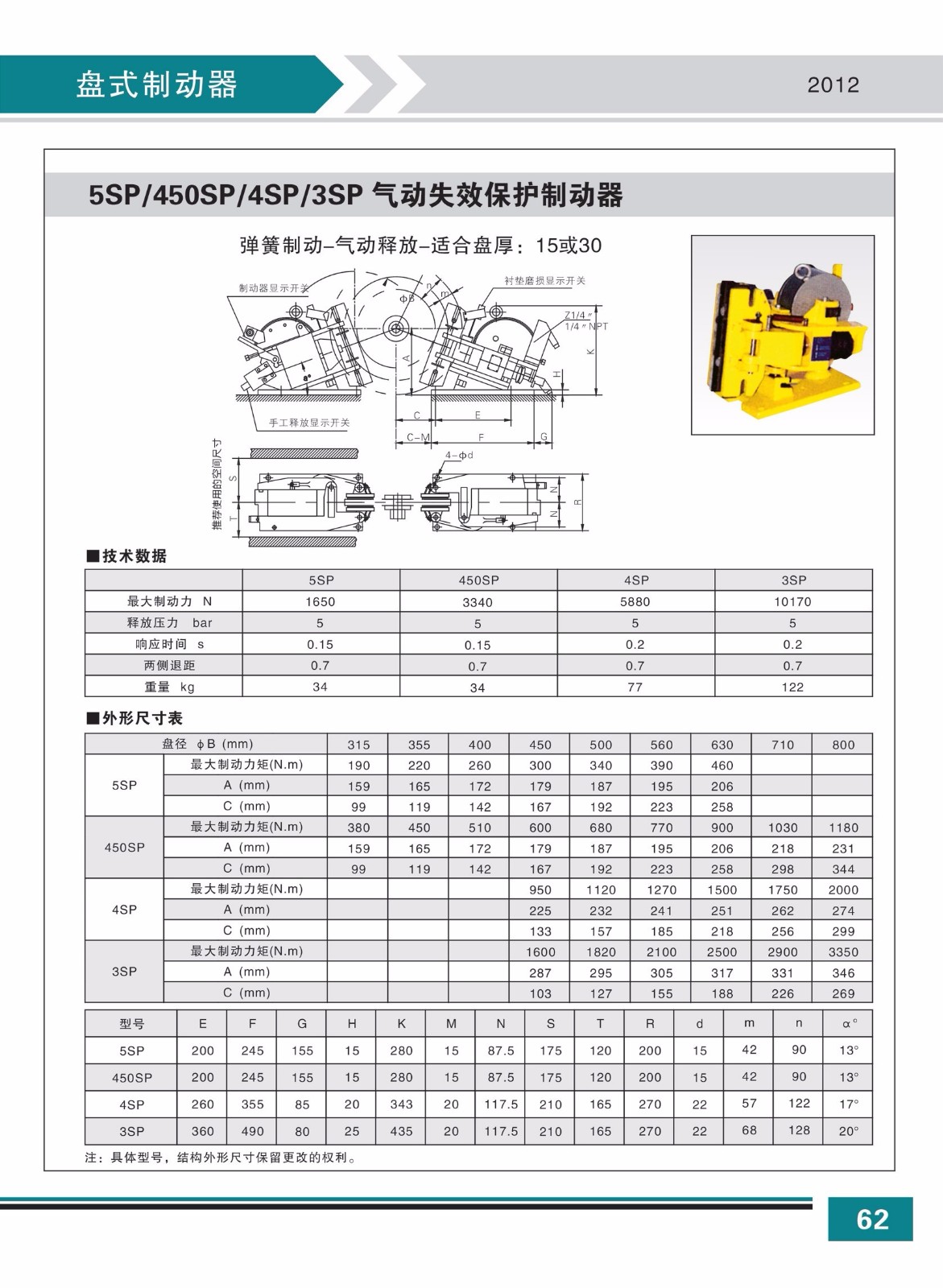 5SP 450SP 4SP 3SP氣動(dòng)失效保護制動(dòng)器